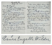 Laura Ingalls Wilder Autograph Letter Signed -- ...Pa called me Flutterbudget because I was so quick always fluttering here and there...Pa and Ma never had any of those modern things...